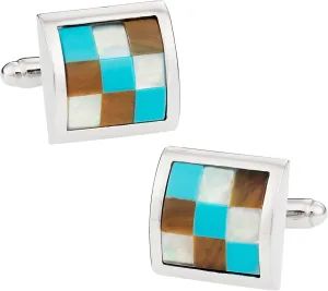 Cuff-Daddy Turquoise, Mother of Pearl, & Tiger's Eye Style for Men Silver-Tone Cufflinks with Presentation Box Unique Handmade Cufflinks & Shirt Accessories Thoughtful Gift Storage Travel Box