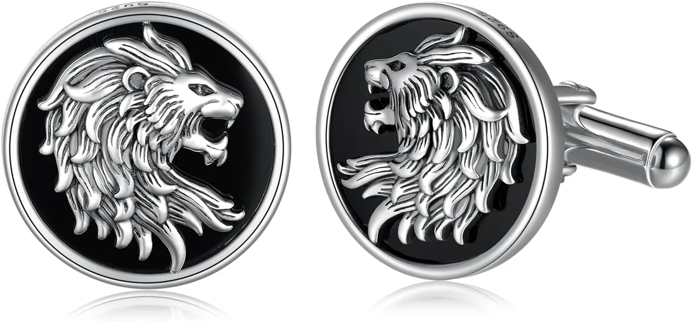 Cuff Links Mens 925 Sterling Silver Lion Cufflinks for Men Tuxedo Cuff Links Business Wedding Father's Day Jewelry Gifts for Men Father Husband