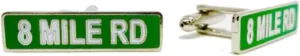 Cufflinks - Detroit 8 Mile Road Street Sign Smooth Chrome Finish Cast and Filled Cloisonne Cufflinks for Men 1.25" X 0.5" Tie Pin