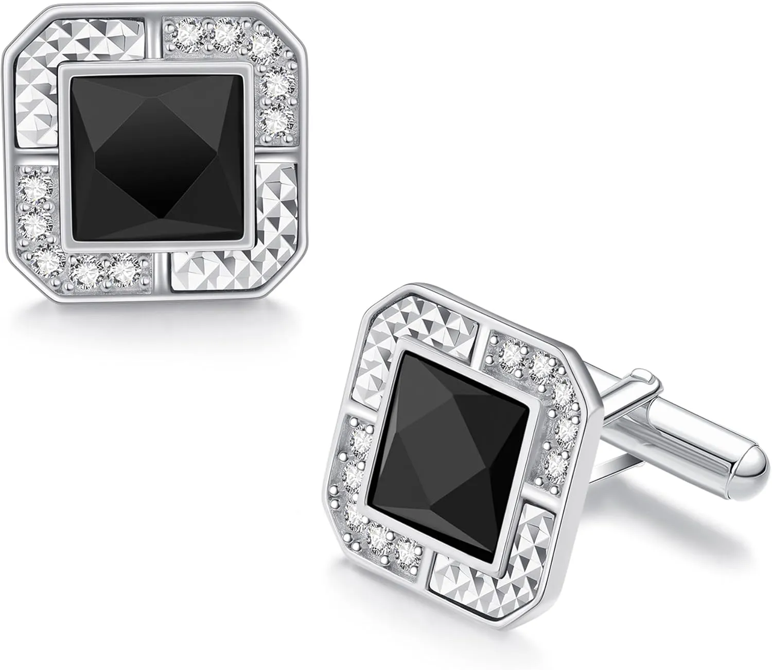 Cufflinks for Men 925 Sterling Silver Black Crystal Cufflinks for Men Classic Wedding Business Shirt Cuff Links for Boyfriend Husband Father