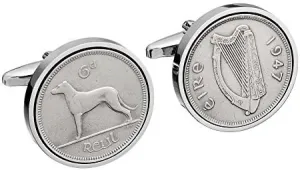 Cufflinks Rhodium Plated 1947 Ireland Lucky Coin Cufflinks Perfect 1947 Birthday