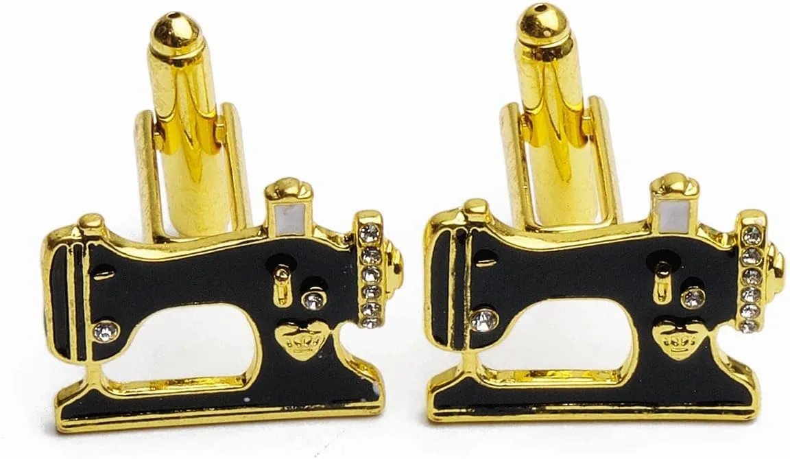 Cufflinks - Sewing machine Gold with Black - Asymmetric - 23mm x 17mm - Homely Cufflinks, Tools Cufflinks