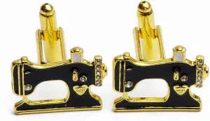 Cufflinks - Sewing machine Gold with Black - Asymmetric - 23mm x 17mm - Homely Cufflinks, Tools Cufflinks