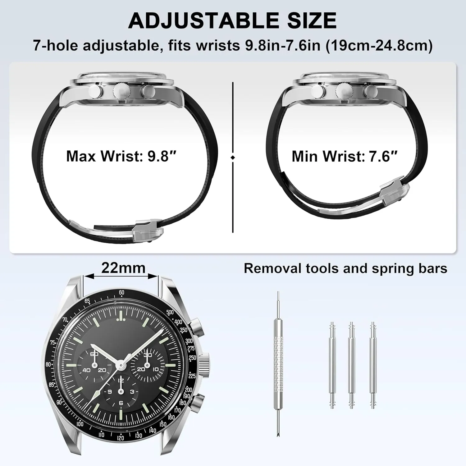 Curved End Rubber Strap Compatible with Omega Rolex Tudor SEIKO 20mm 22mm WatchSeamaster Speedmaster Diver 150M 300M 600M Omega X Swatch Moonswatch Watch Replacement Band Men Women