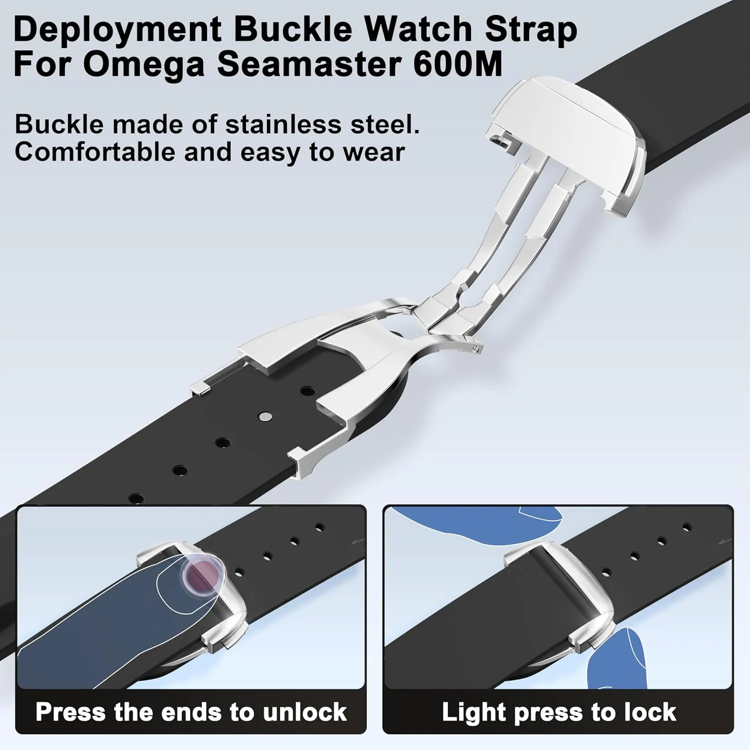 Curved End Rubber Strap Compatible with Omega Rolex Tudor SEIKO 20mm 22mm WatchSeamaster Speedmaster Diver 150M 300M 600M Omega X Swatch Moonswatch Watch Replacement Band Men Women