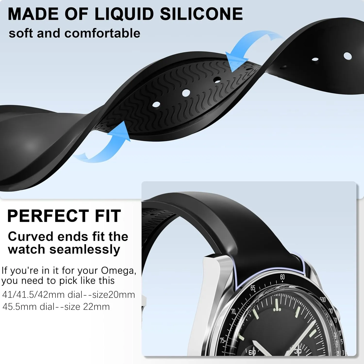 Curved End Rubber Strap Compatible with Omega Rolex Tudor SEIKO 20mm 22mm WatchSeamaster Speedmaster Diver 150M 300M 600M Omega X Swatch Moonswatch Watch Replacement Band Men Women