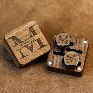 Custom Handcrafted Round Walnut Wood Cufflinks With Wooden Boxes, Wedding Business Dress Shirts Black Cufflinks, Gifts For Men Groomsmen