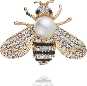Cute Bee Brooch Pin Rhinestone Pearl Animal Pin Crystal Insect Pin Backpack Silk Scarf Buckle Lapel Pin Decorative Accessory Jewelry for Women Girl
