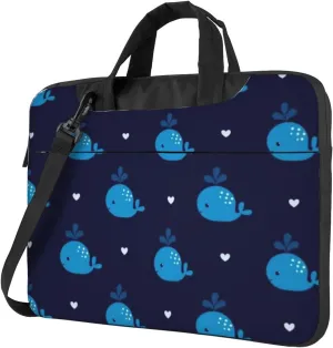 Cute Blue Whales Seamless Practical 13-15.6 Inch Laptop Bag For Man And Women, Computer Messenger Bag, Trendy Shoulder Strap Design