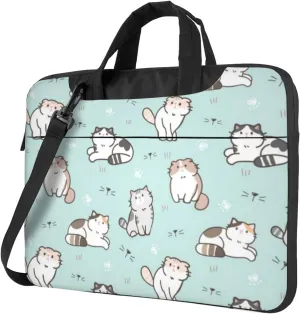 Cute Cartoon Cat Kitten Green Practical 13-15.6 Inch Laptop Bag For Man And Women, Computer Messenger Bag, Trendy Shoulder Strap Design