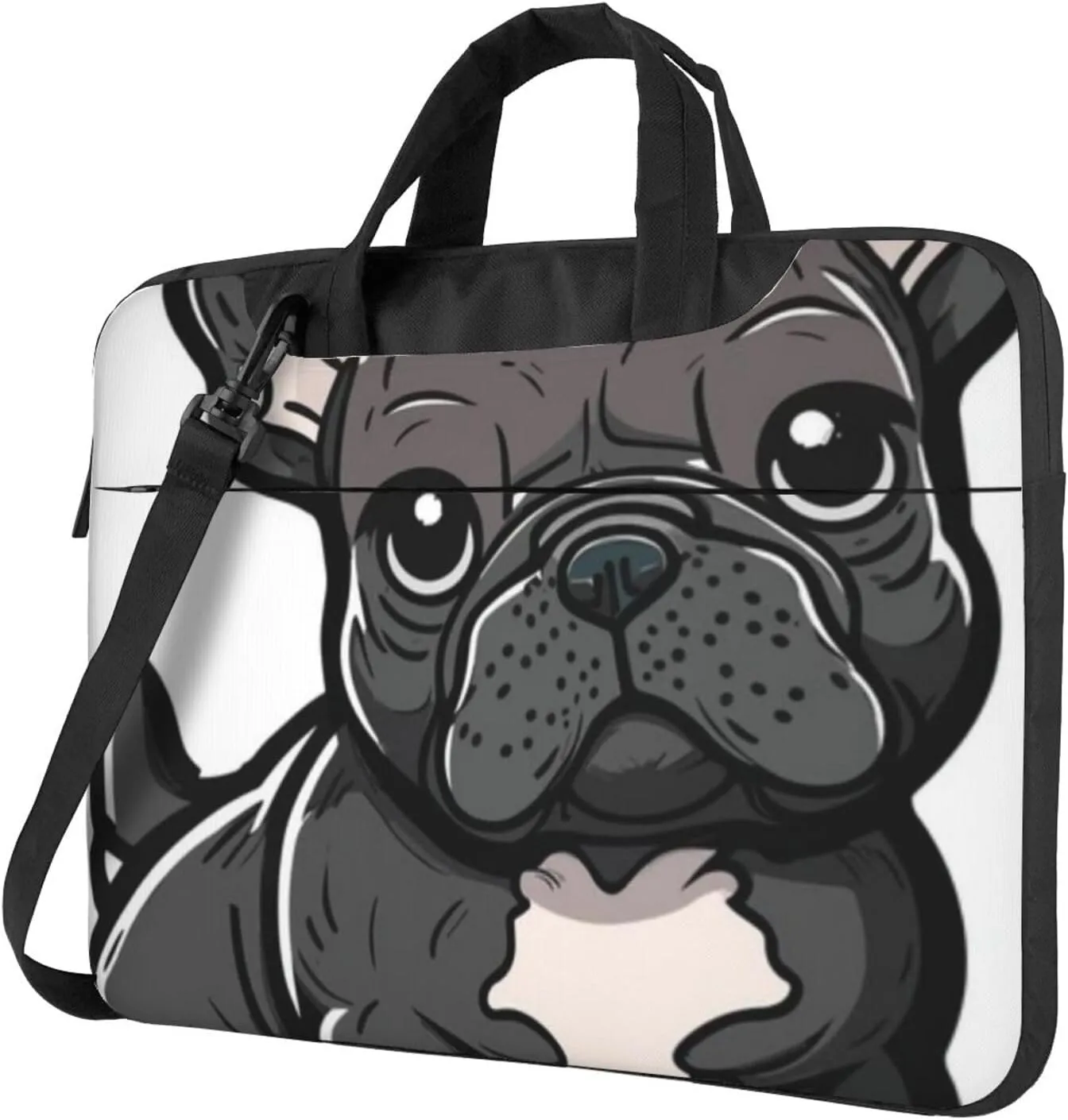 Cute French Bulldog Animal Practical 13-15.6 Inch Laptop Bag For Man And Women, Computer Messenger Bag, Trendy Shoulder Strap Design