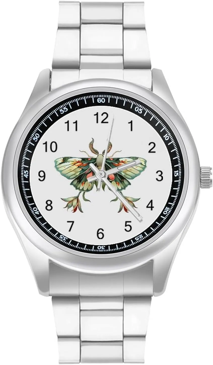 Cute Moth Beautiful Butterfly Insect Watches Stainless Steel Band Wristwatch Business Dress Watch for Work Home