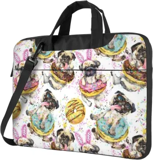 Cute Watercolor Dog Donuts Practical 13-15.6 Inch Laptop Bag For Man And Women, Computer Messenger Bag, Trendy Shoulder Strap Design