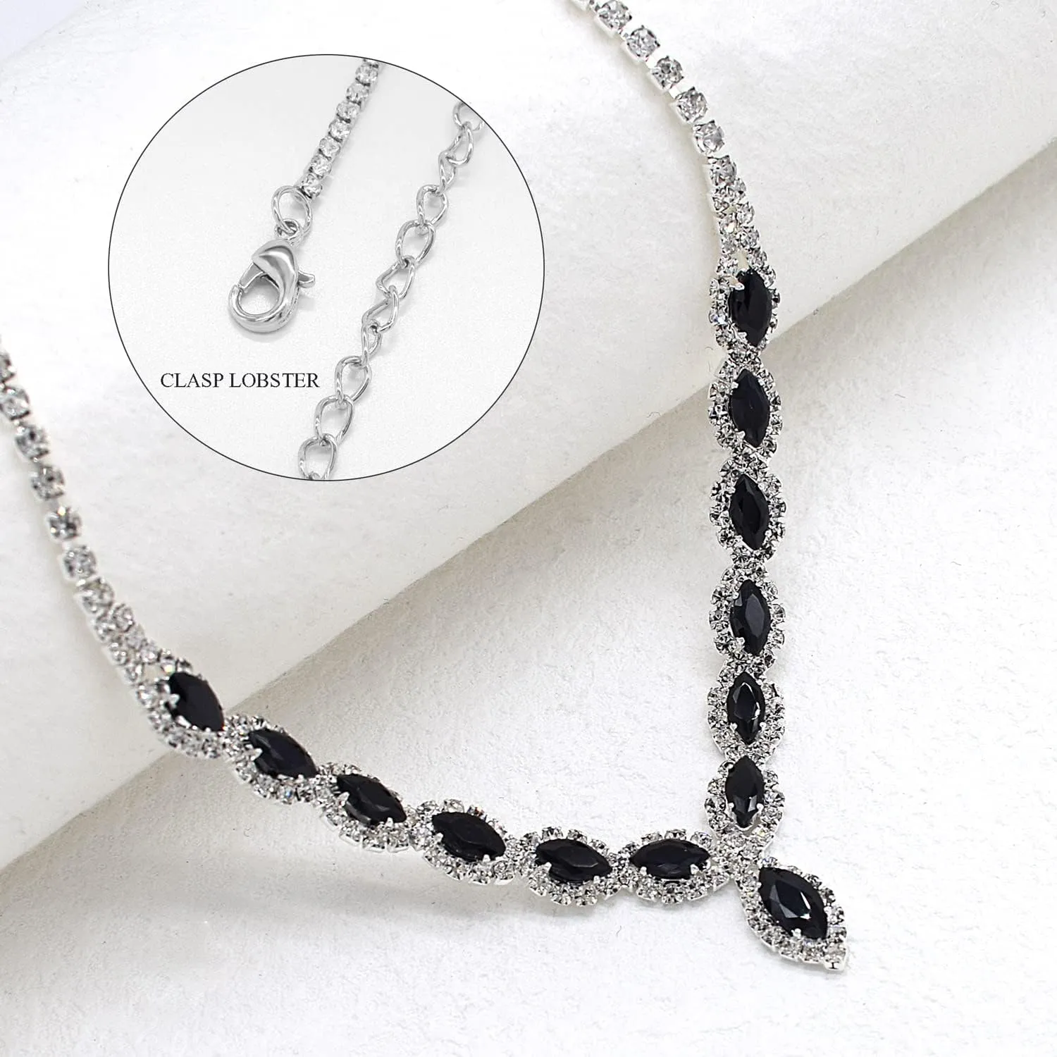 CZ Rhinestone Necklace Earrings Wedding Jewelry Set For Bride Bridesmaid Prom Evening Party Homecoming