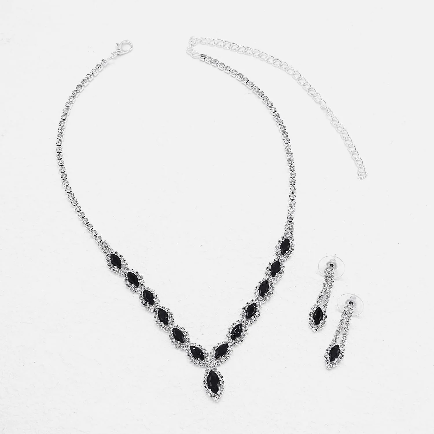 CZ Rhinestone Necklace Earrings Wedding Jewelry Set For Bride Bridesmaid Prom Evening Party Homecoming