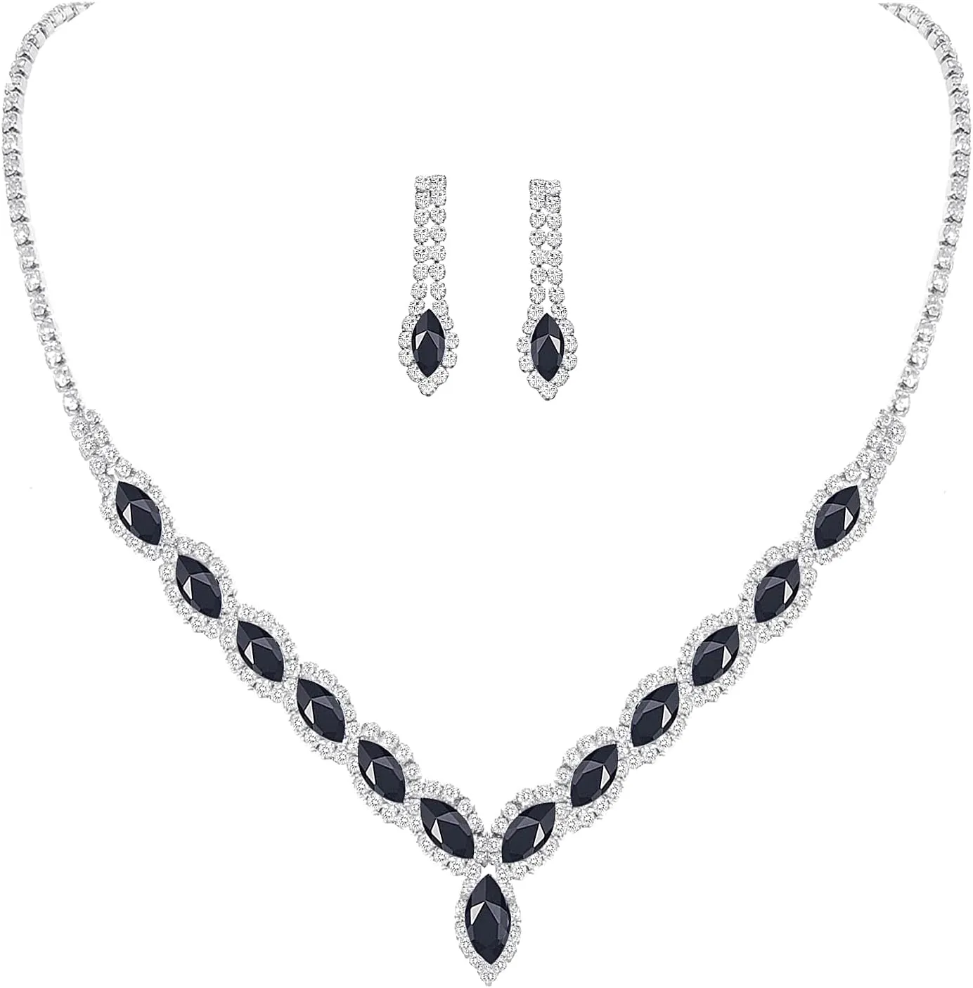 CZ Rhinestone Necklace Earrings Wedding Jewelry Set For Bride Bridesmaid Prom Evening Party Homecoming