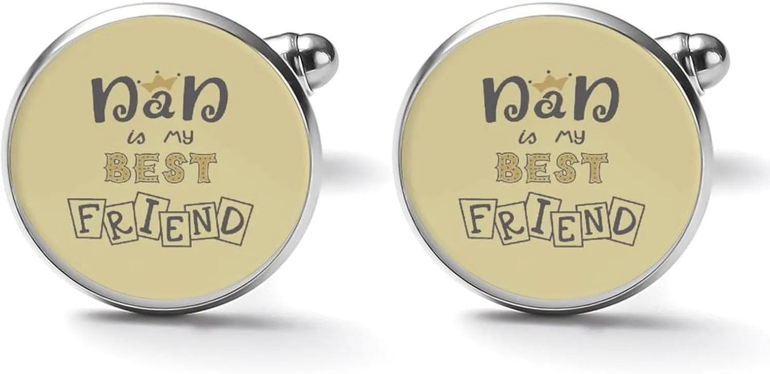 Dad Best Friend Cufflinks for Men Round Cuff Links Tuxedo Shirts for Business Wedding Formal Suit