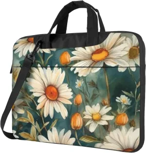 Daisy Floral Wood Design Practical 13-15.6 Inch Laptop Bag For Man And Women, Computer Messenger Bag, Trendy Shoulder Strap Design