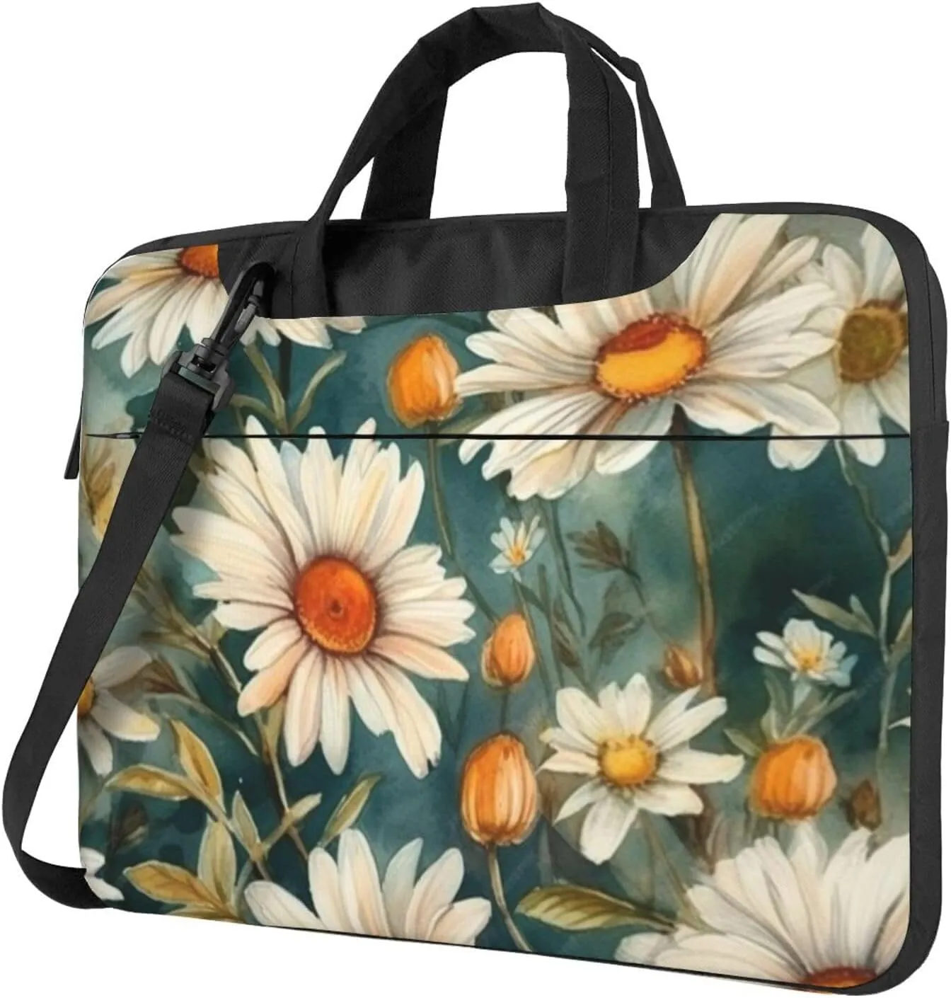 Daisy Floral Wood Design Practical 13-15.6 Inch Laptop Bag For Man And Women, Computer Messenger Bag, Trendy Shoulder Strap Design