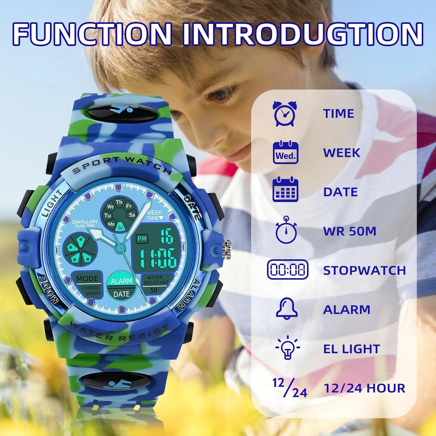 Dayllon Watches for Kids,Boys Watches Ages 5-15,Analog Digital Watch for Kids