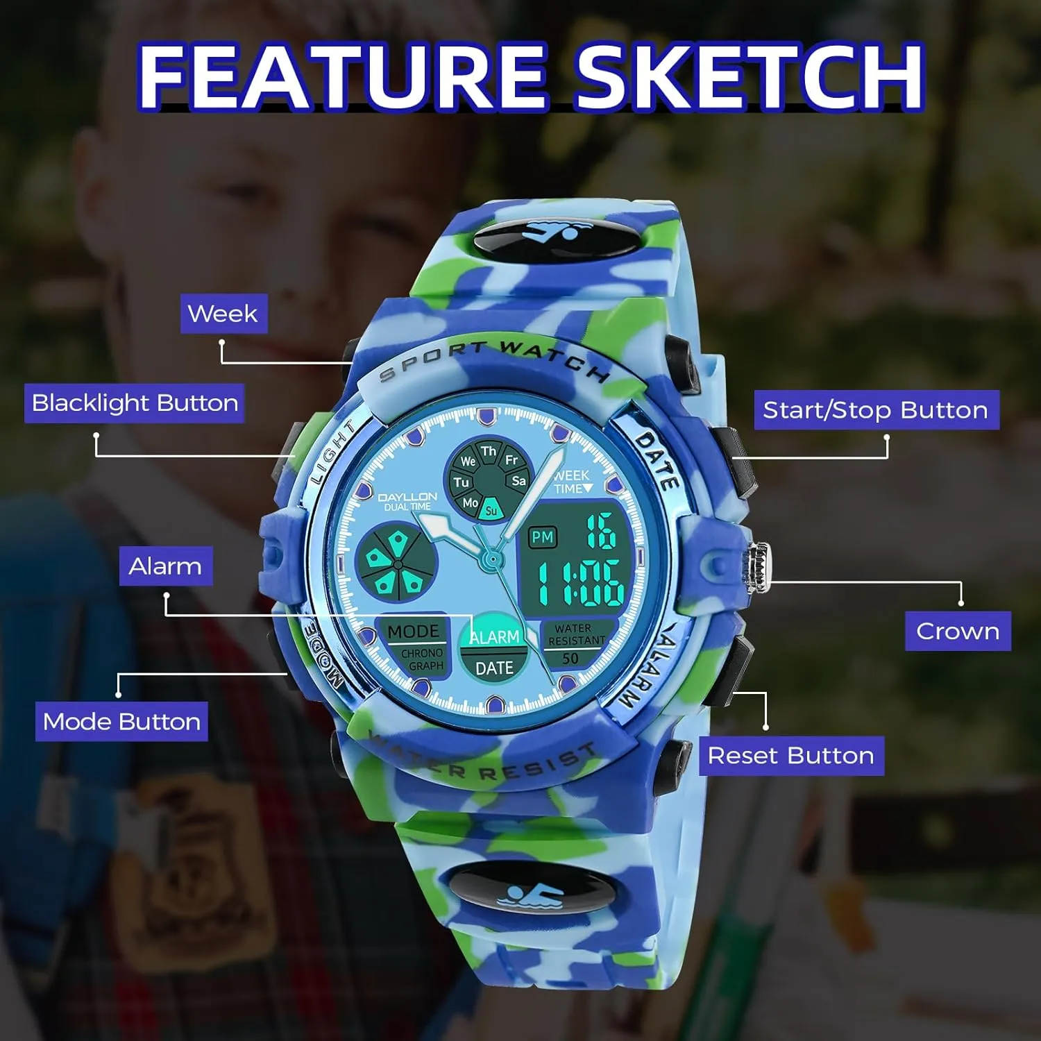 Dayllon Watches for Kids,Boys Watches Ages 5-15,Analog Digital Watch for Kids