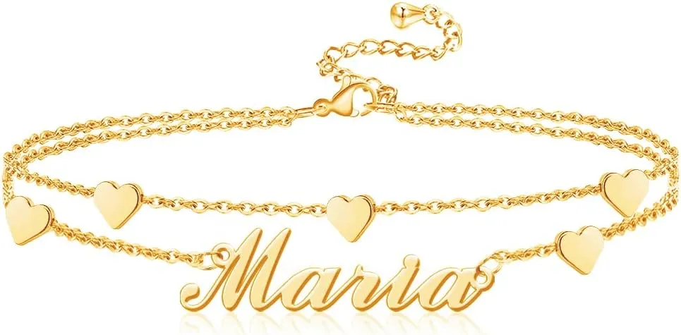 DayOfShe Personalized Name Ankle Bracelet for Women 18k Real Gold Plated Layered Name Anklets Beach Anklets Accessories for Vacation