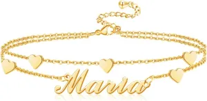 DayOfShe Personalized Name Ankle Bracelet for Women 18k Real Gold Plated Layered Name Anklets Beach Anklets Accessories for Vacation