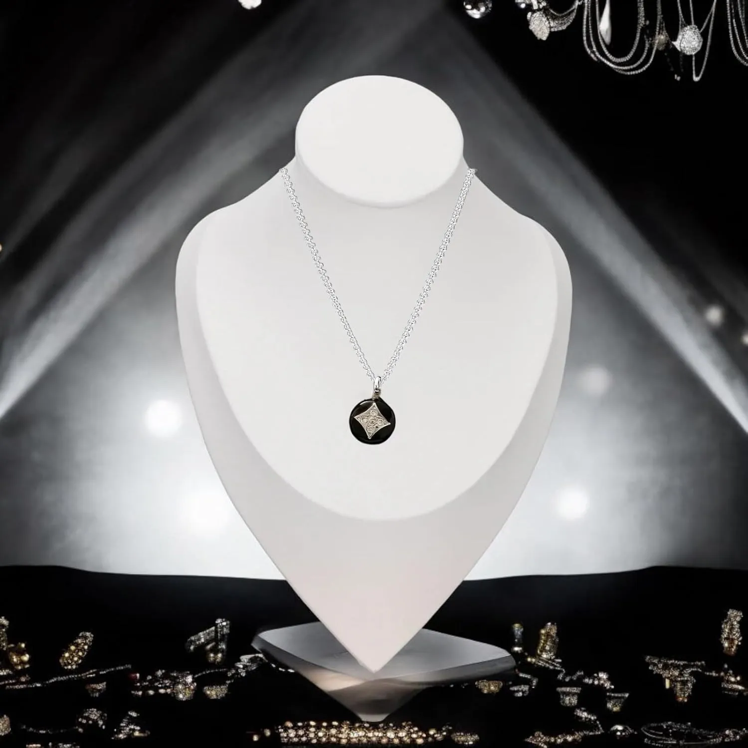 DeepSage CLOVER NECKLACE - Elegant Dual-Tone Pendant Necklace - Black and White Enamel Circle with Crystal Star Design, Gold & Silver Plated Chain