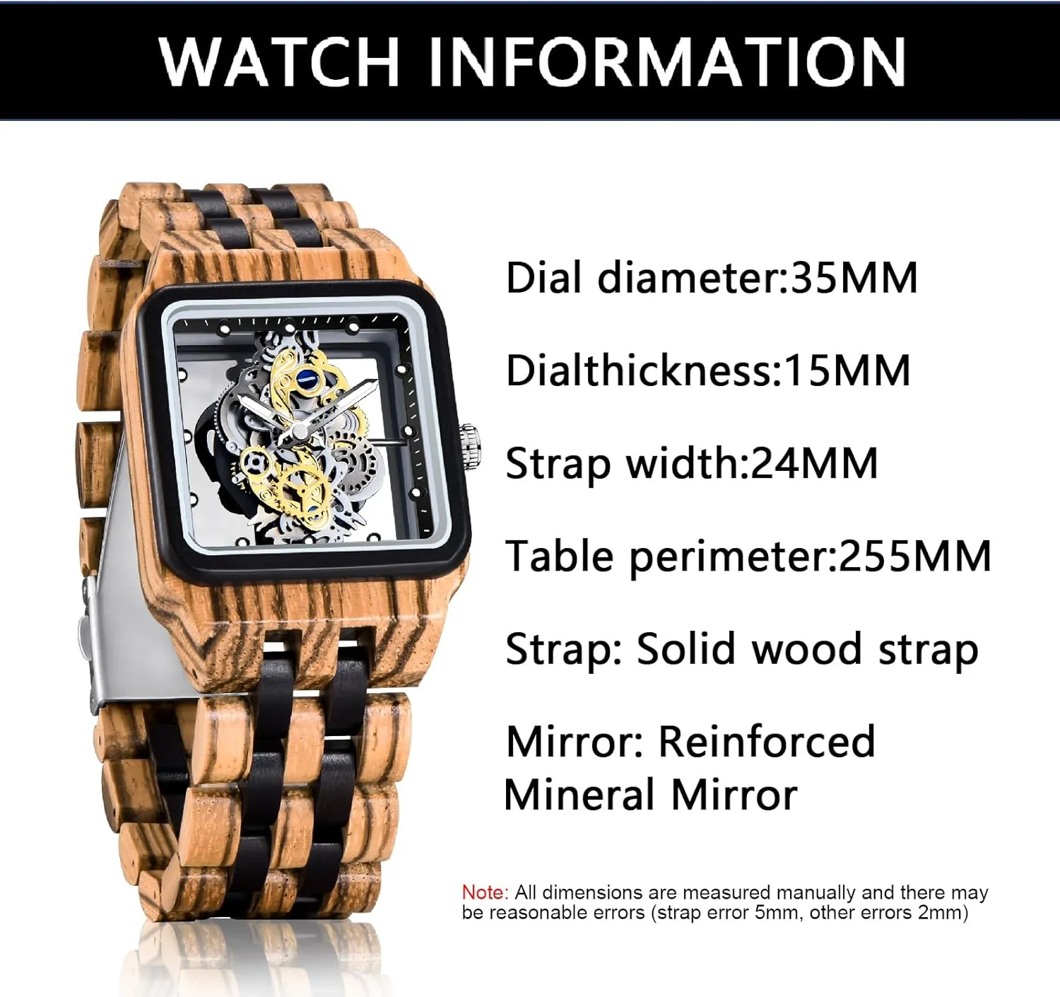 Dentily Men's Wooden Watch Lightweight Wooden Mens Watches Analog Quartz Wood Watches for Men