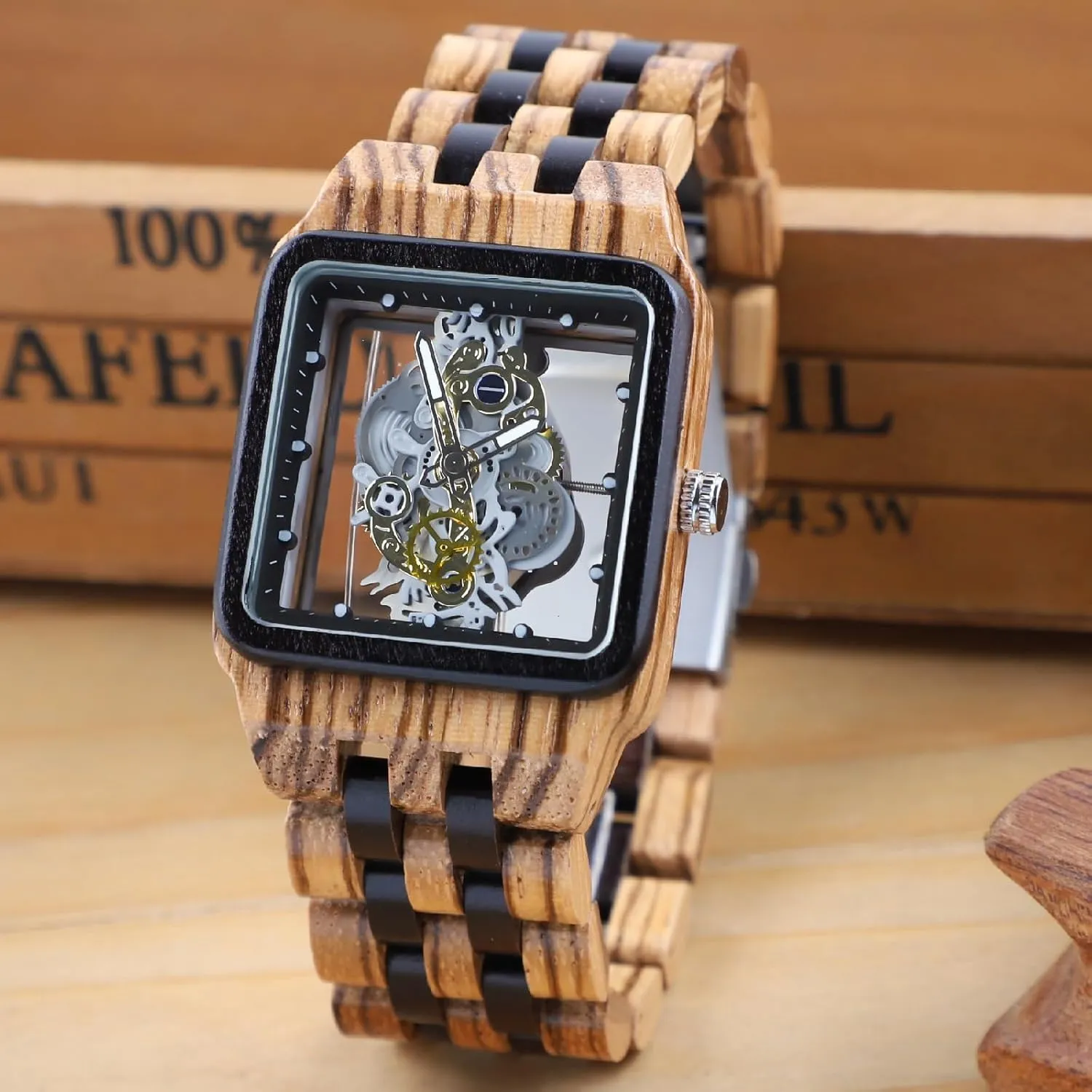 Dentily Men's Wooden Watch Lightweight Wooden Mens Watches Analog Quartz Wood Watches for Men