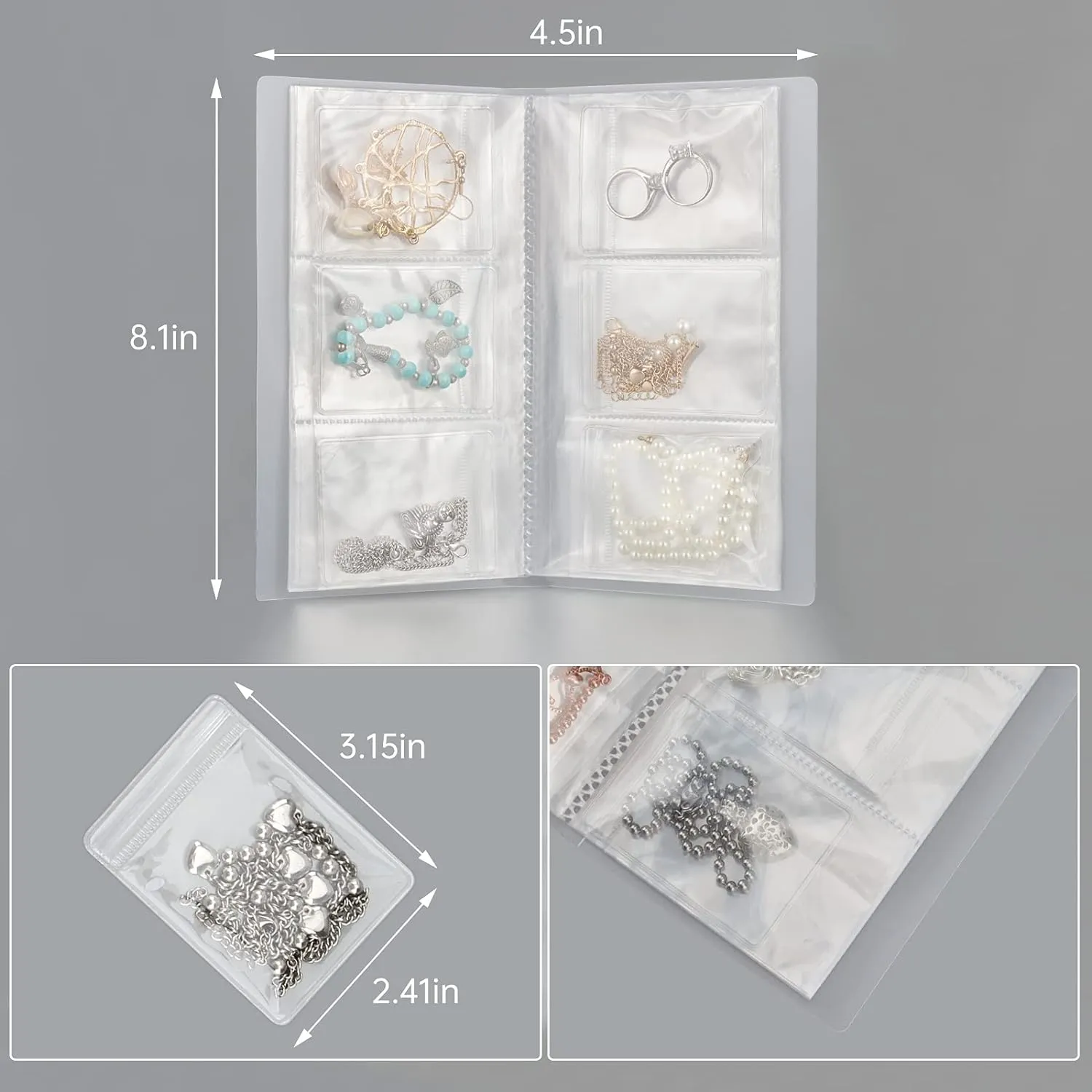 DesignSter Jewelry Storage Book, Earring Organizer Book, Jewelry Storage Bag Thicken Anti-Oxidation, Jewelry Travel Organizer (84Grids 50pcs Ziplock Bags)