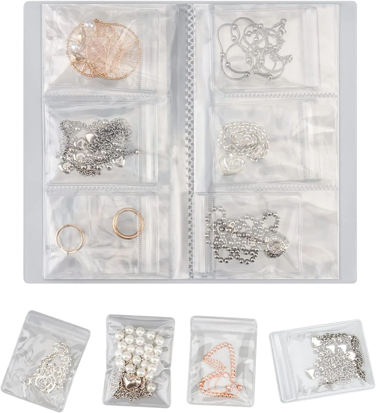 DesignSter Jewelry Storage Book, Earring Organizer Book, Jewelry Storage Bag Thicken Anti-Oxidation, Jewelry Travel Organizer (84Grids 50pcs Ziplock Bags)