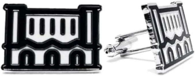Detroit Michigan Central Station Smooth Finish Cast and Filled Cloisonne Cufflinks for Men 1" X 1" Circle Tie Clips for Men's Cufflinks