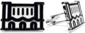 Detroit Michigan Central Station Smooth Finish Cast and Filled Cloisonne Cufflinks for Men 1" X 1" Circle Tie Clips for Men's Cufflinks
