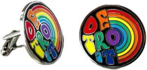 Detroit Rainbow Cast and Filled Cloisonne Cufflinks for Men 1" Tie Clip mens cufflinks