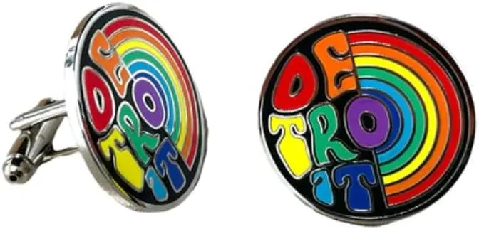 Detroit Rainbow Cast and Filled Cloisonne Cufflinks for Men 1" Tie Clip mens cufflinks