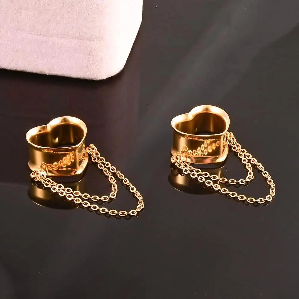 DOEARKO 2 Pcs Ear Gauges Simple Style Tunnels Dangle Plugs with Chain Elegant Stretchers Hypoallergenic Stainless Steel Body Jewelry