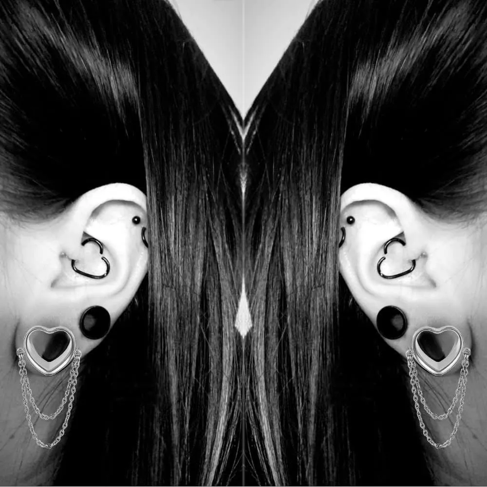DOEARKO 2 Pcs Ear Gauges Simple Style Tunnels Dangle Plugs with Chain Elegant Stretchers Hypoallergenic Stainless Steel Body Jewelry