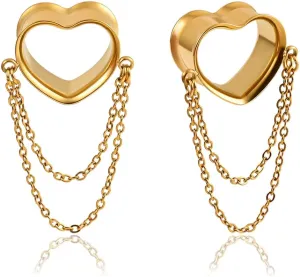 DOEARKO 2 Pcs Ear Gauges Simple Style Tunnels Dangle Plugs with Chain Elegant Stretchers Hypoallergenic Stainless Steel Body Jewelry