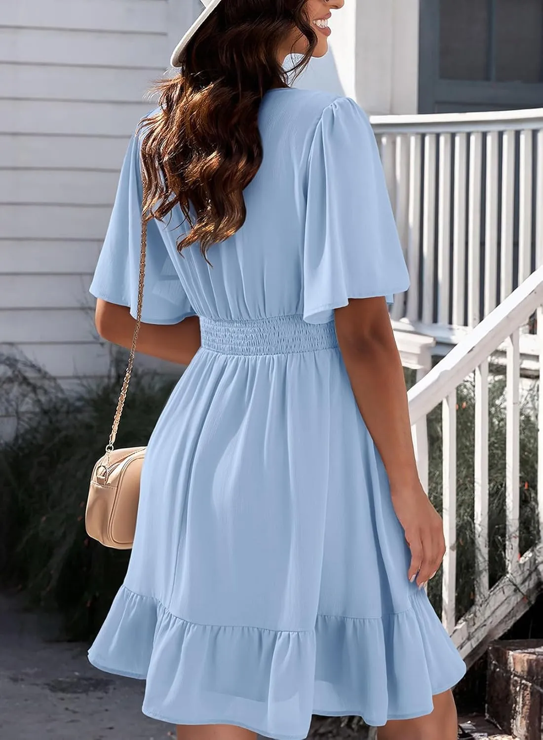 Dokotoo Women's Dress 2025 Summer Deep V Neck Elegant Ruffle Mini Dress Waist Dresses S-2XL