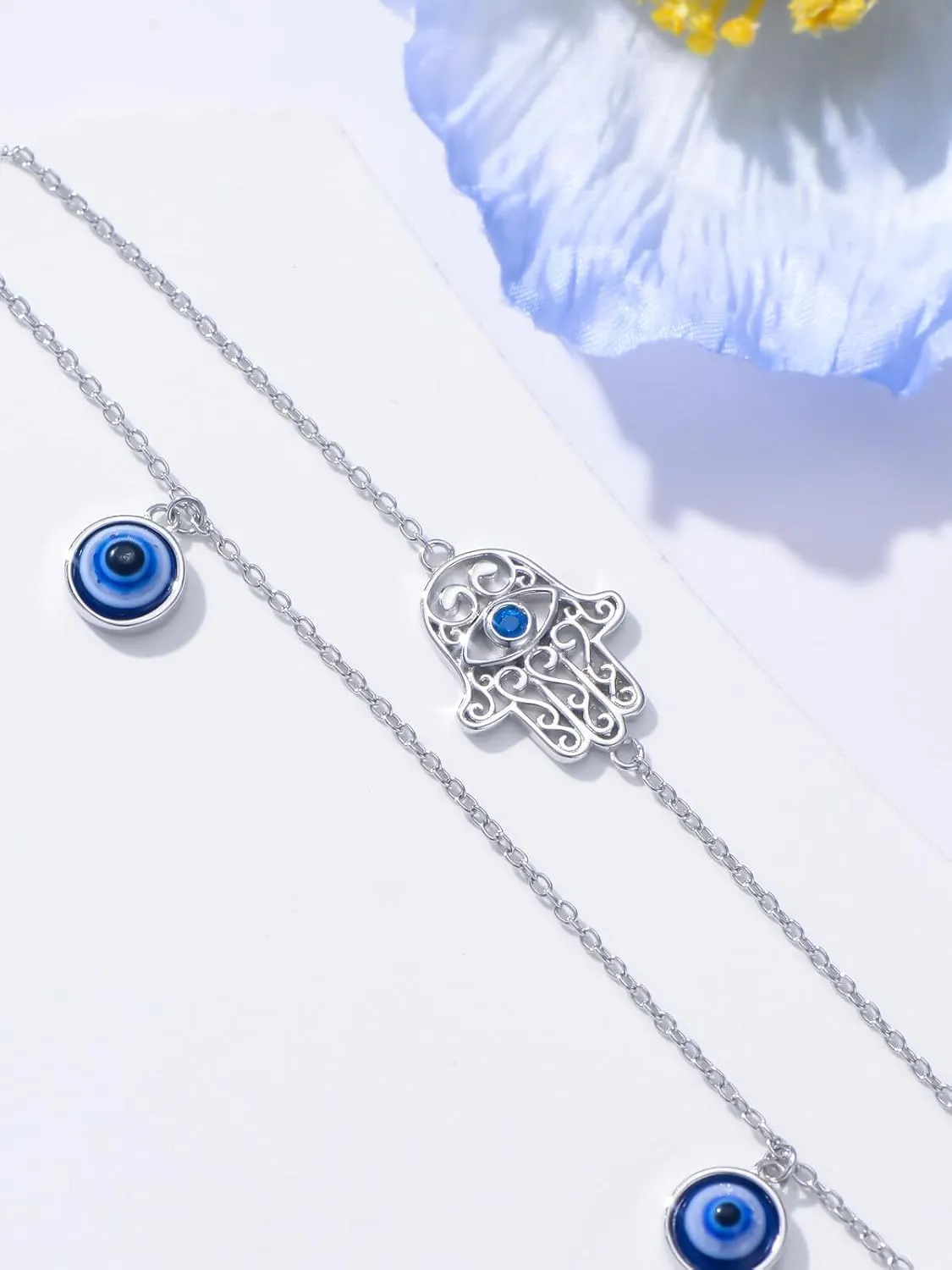 Dragonfly/Evil Eye/Hamsa Evil Eye/Lotus/Mushroom Anklet Bracelets for Women Sterling Silver Adjustable Double Layered Bracelet Anklet Mother's Day Jewelry Gifts Beach Jewelry