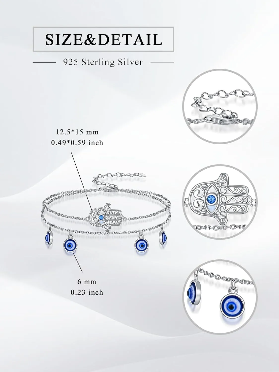 Dragonfly/Evil Eye/Hamsa Evil Eye/Lotus/Mushroom Anklet Bracelets for Women Sterling Silver Adjustable Double Layered Bracelet Anklet Mother's Day Jewelry Gifts Beach Jewelry