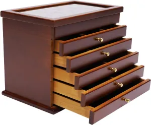 DYRABREST Brown 6 Layers Wooden Jewelry Organizer Box, Jewelry Cabinet Storage Box for Women Girls Ideal Gift, Jewelry Makeup Case Display Organizer for Earring Watches Necklace Ring