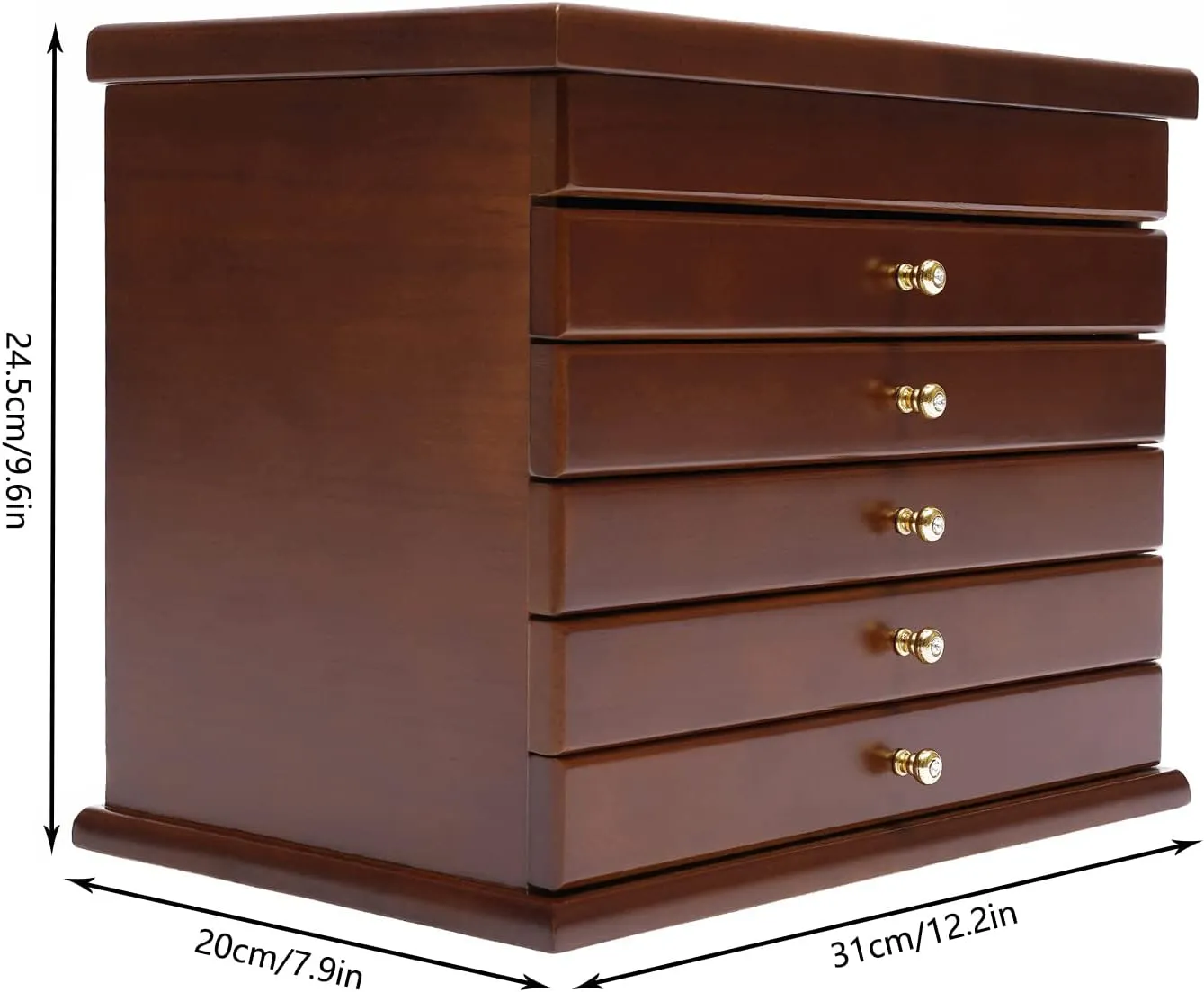 DYRABREST Brown 6 Layers Wooden Jewelry Organizer Box, Jewelry Cabinet Storage Box for Women Girls Ideal Gift, Jewelry Makeup Case Display Organizer for Earring Watches Necklace Ring
