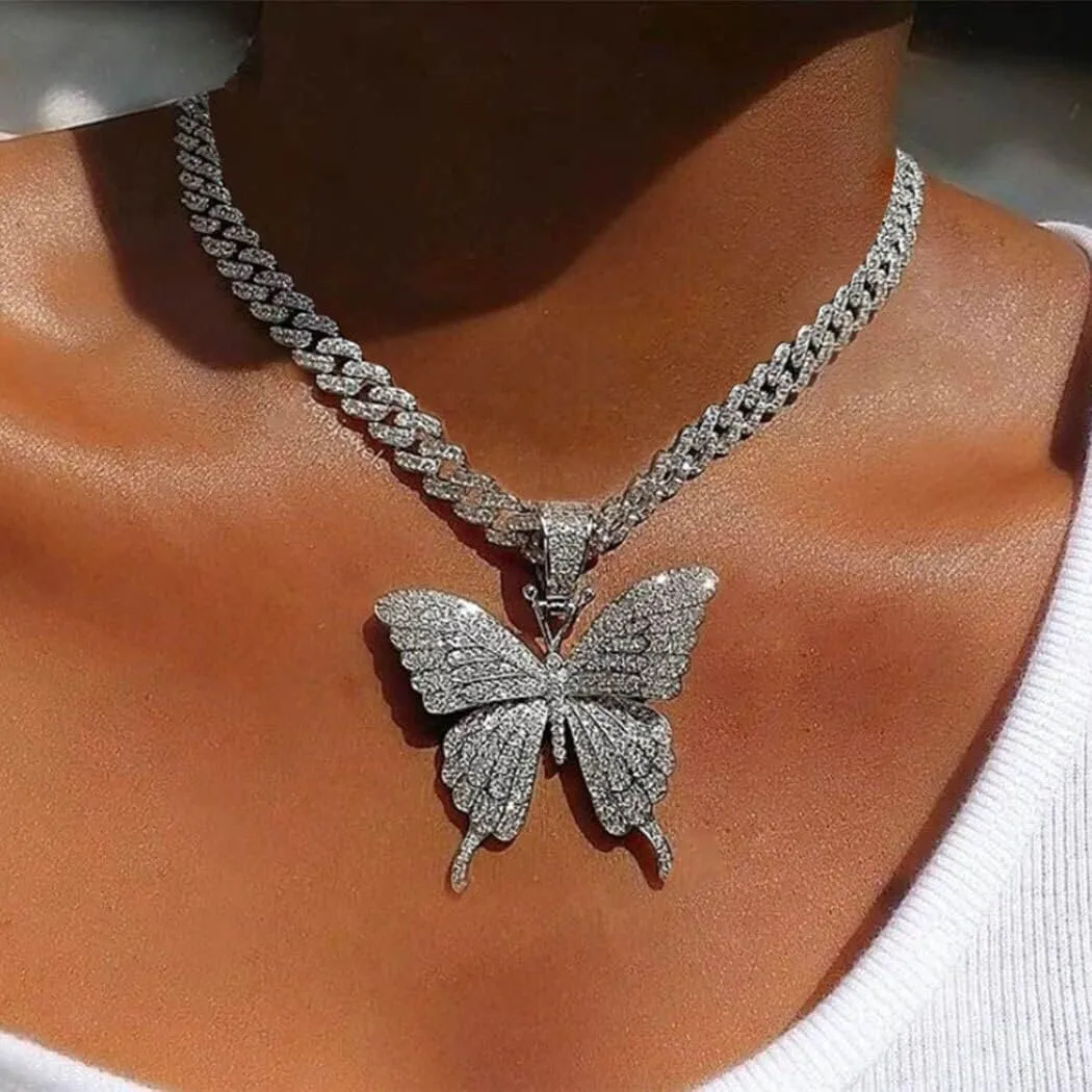 EARENT Butterfly Necklaces Jewelry Rhinestone Crystal Choker Chain for Women