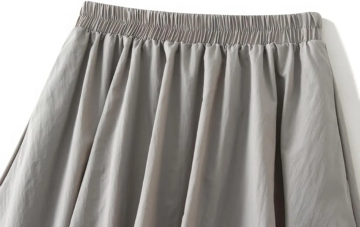 ebossy Women's High Elastic Waist Pleated Cinch Bottom A-line Bohemian Midi Skirts with Pockets