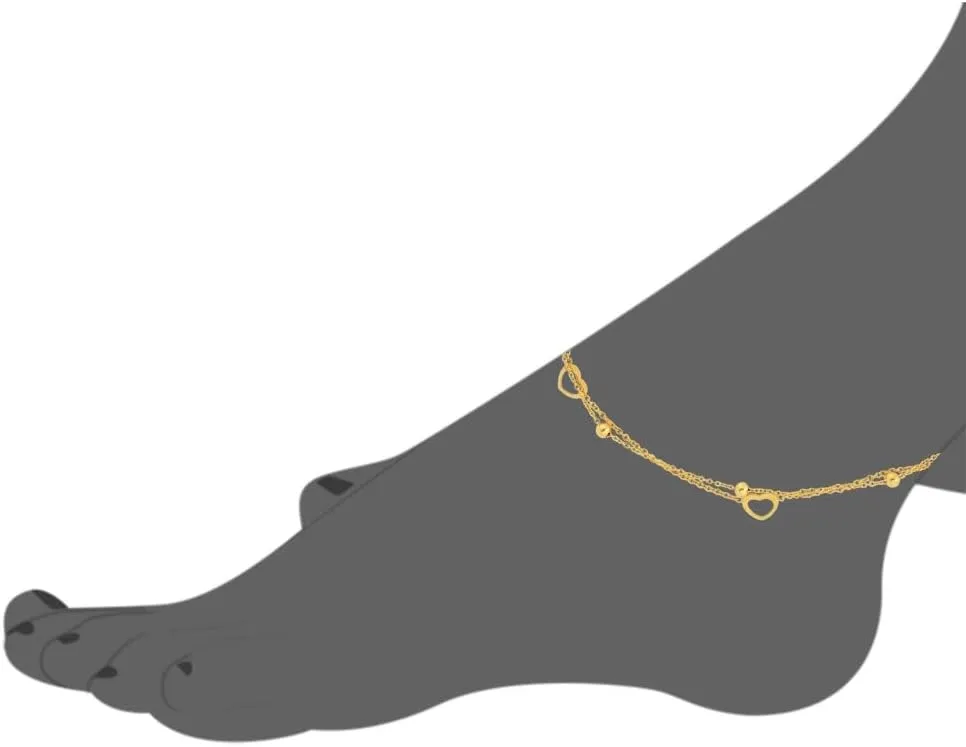 Edforce Stainless Steel 3 Heart Double Chain 5 Balls Charms Anklet Bracelet Foot Jewelry, 8.5" 2" Extender
