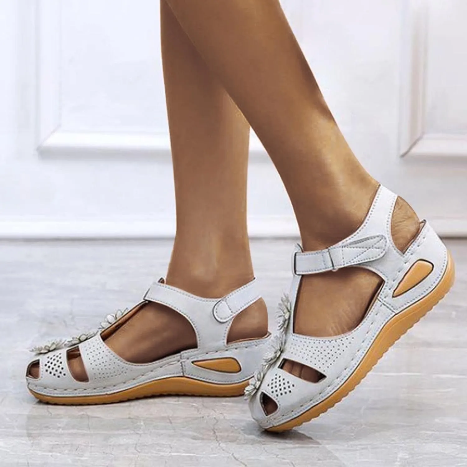 Eduavar Shoes for Women Sandals Dressy, Sandals for Women Casual Summer Close Toed Sandals Ankle Strap Wedge Sandals Shoes
