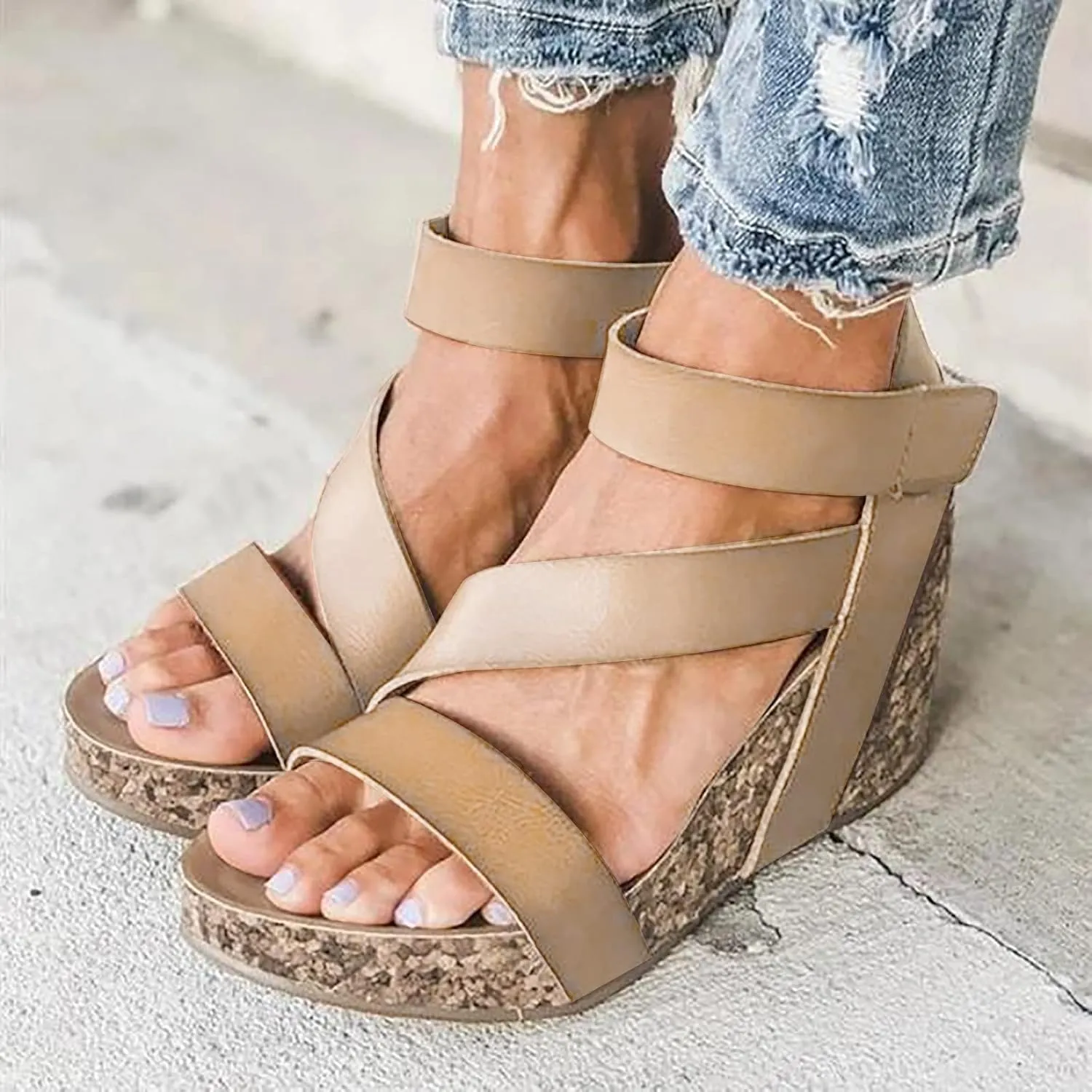Eduavar Summer Sandals for Women, Sandals for Women Dressy Leather Wedge Platform Sandals Open Toe Sandals Shoes