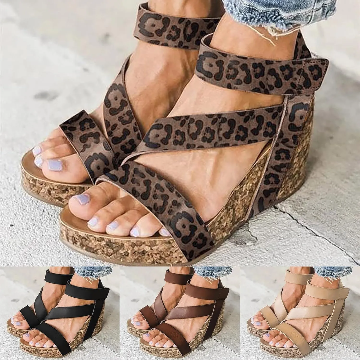 Eduavar Summer Sandals for Women, Sandals for Women Dressy Leather Wedge Platform Sandals Open Toe Sandals Shoes
